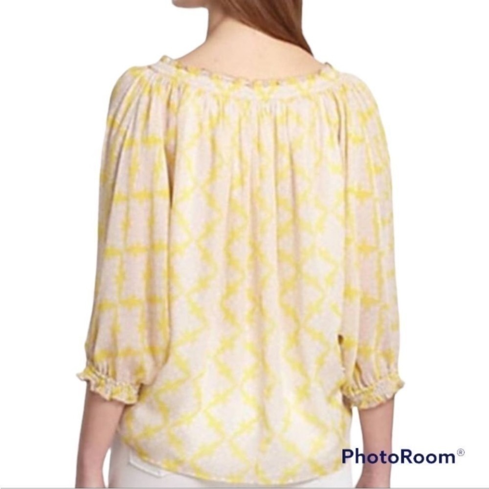 Diane Von Furstenberg Bryn Lightweight yellow Silk Sheer lined chic Blouse Top - Picture 4 of 11